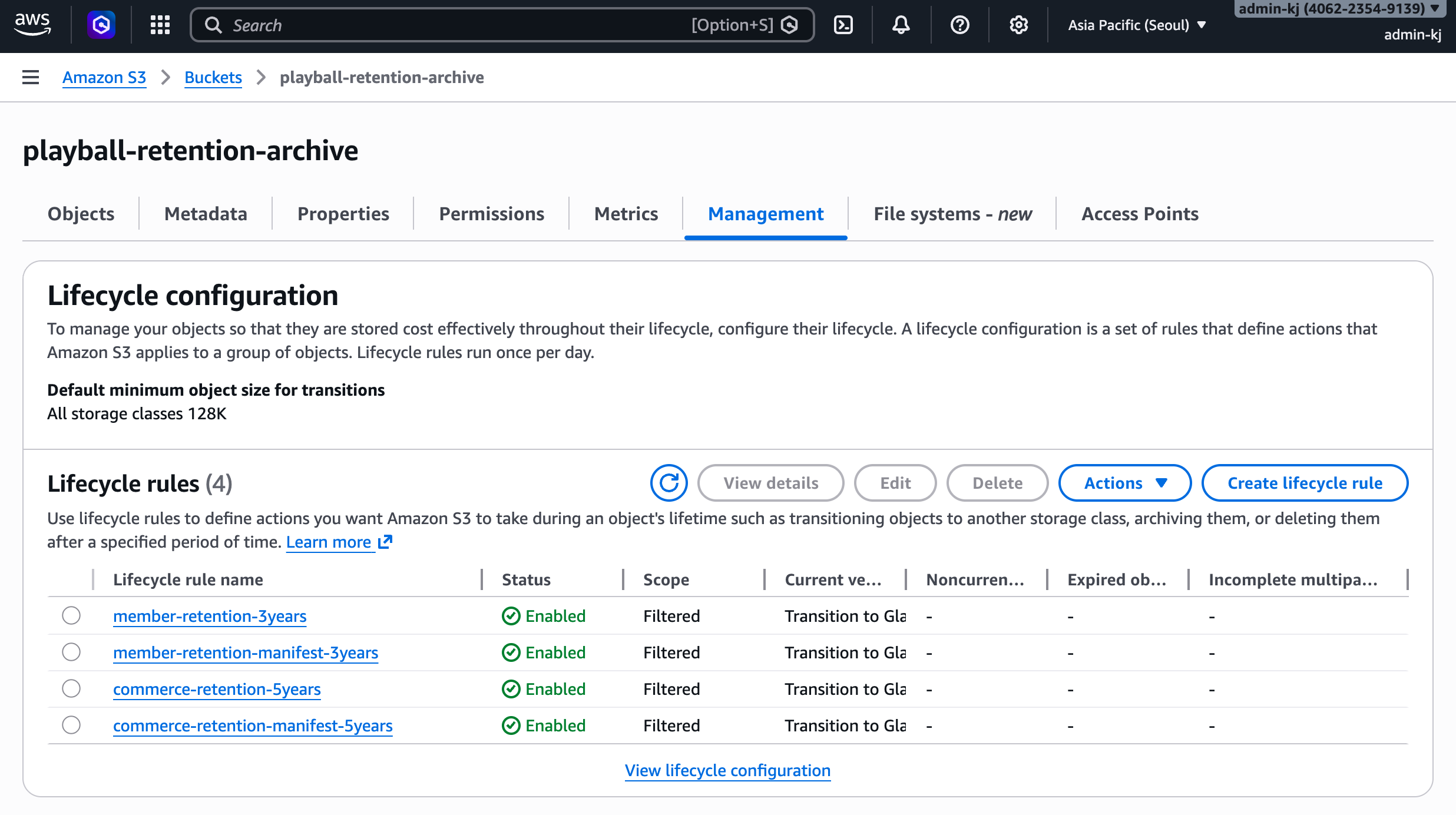 playball-retention-archive Lifecycle Rules