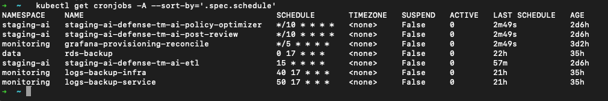 Staging CronJob 목록